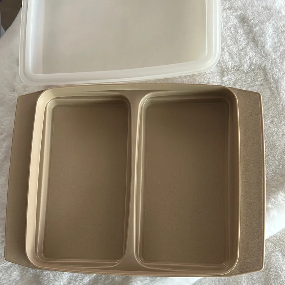 Tupperware White and Tan Container